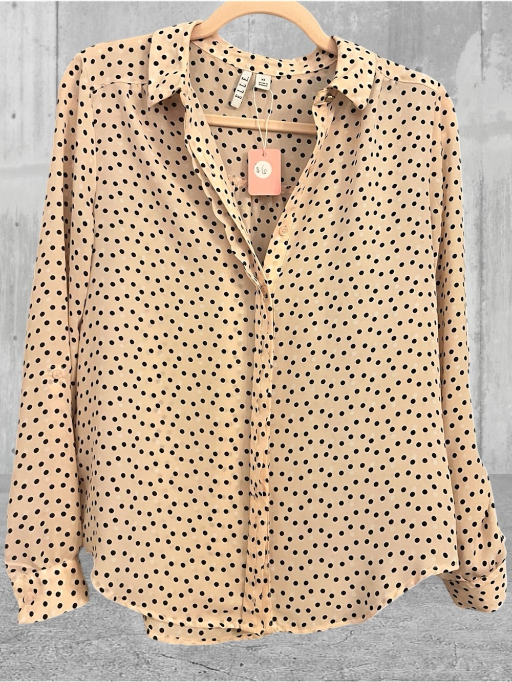 Elle Light Sheer Pink Polka Dot Button-Down Shirt